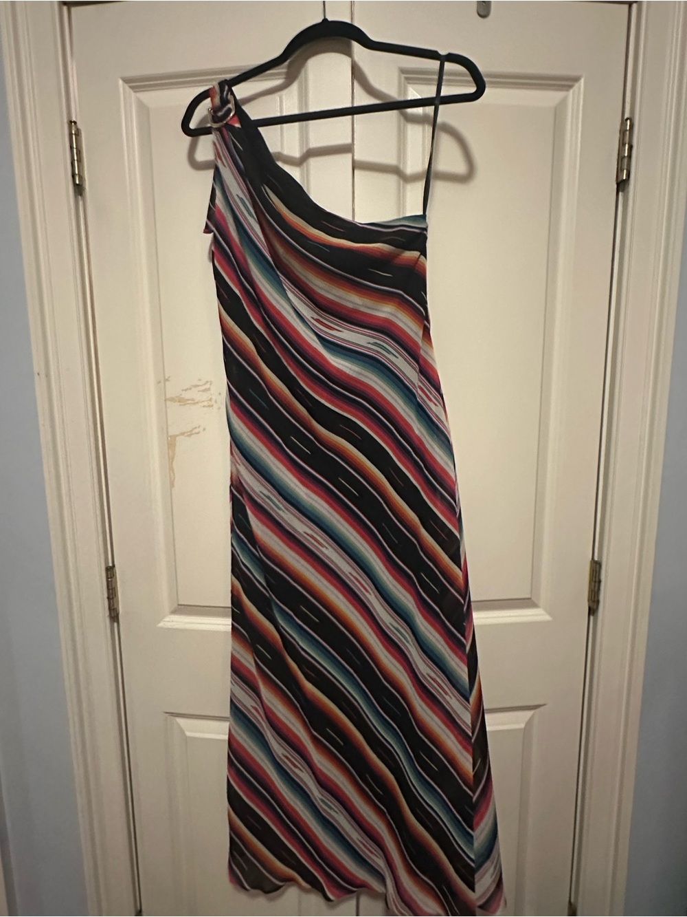 Ralph Lauren One-Shoulder Striped Maxi Dress in Black, Pink, Blue